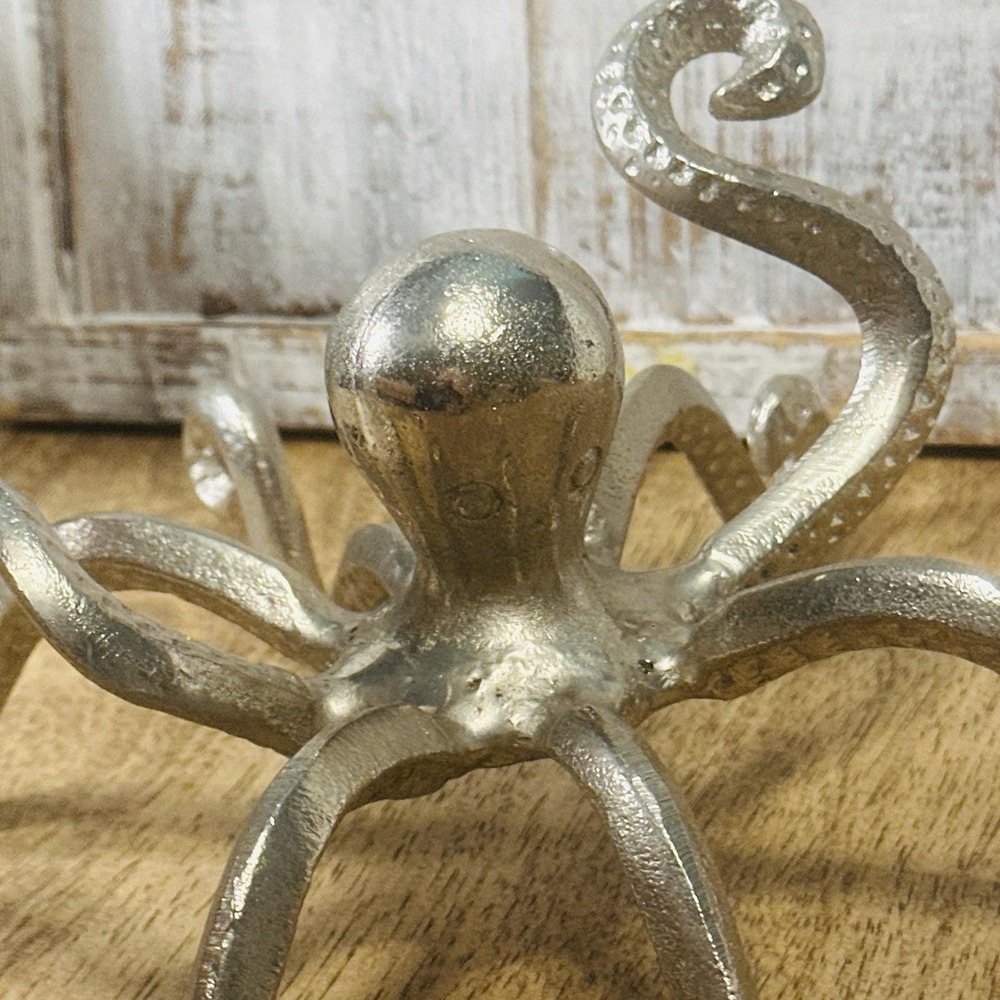Octopus Shelf Decor Pewter Finish Nautical Statue Coastal Marine Life Figure 11" - Picture 5 of 7